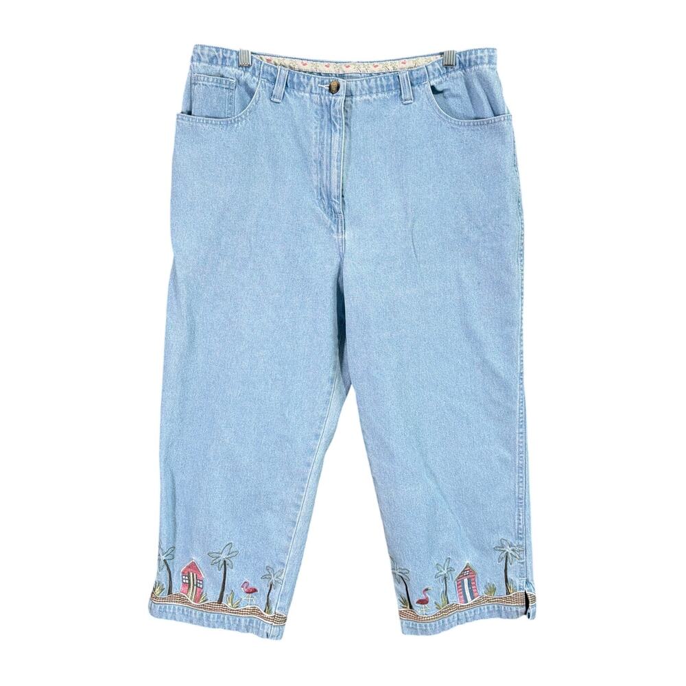 Christopher & Banks Womens Jeans Blue Denim High Rise Embroidered Capri 14